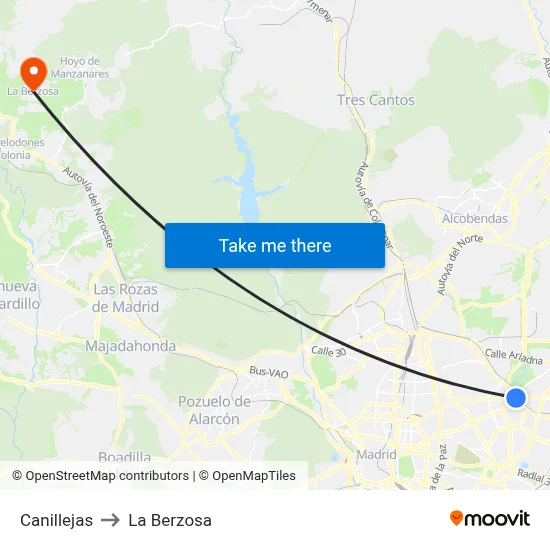 Canillejas to La Berzosa map