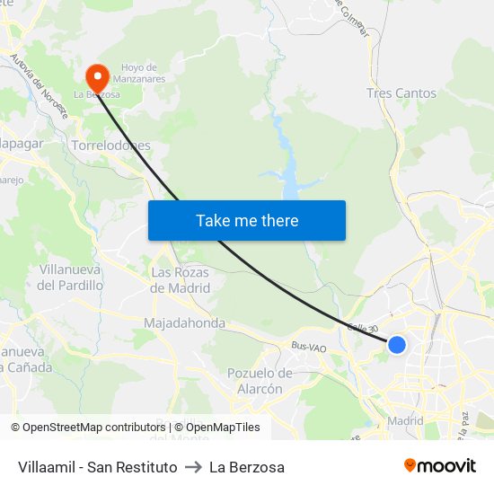 Villaamil - San Restituto to La Berzosa map