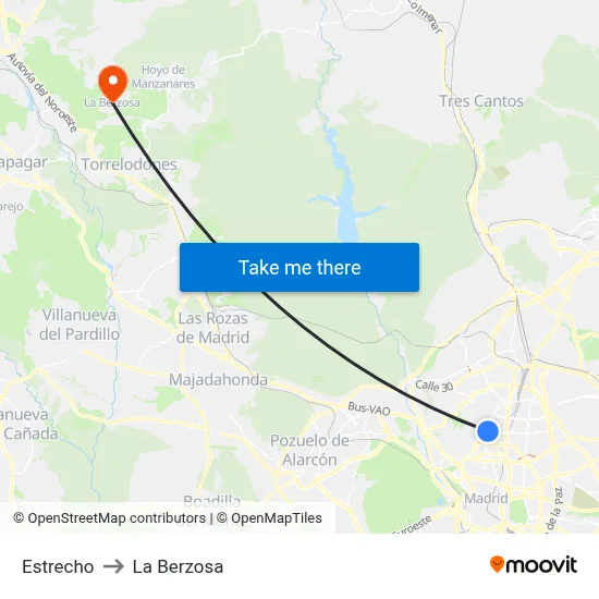 Estrecho to La Berzosa map