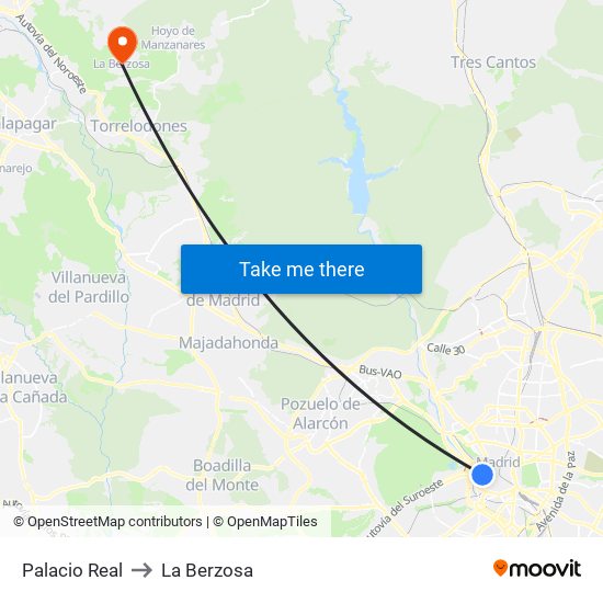 Palacio Real to La Berzosa map