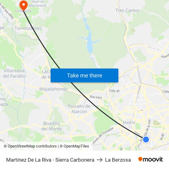 Martínez De La Riva - Sierra Carbonera to La Berzosa map