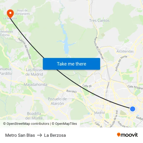 Metro San Blas to La Berzosa map