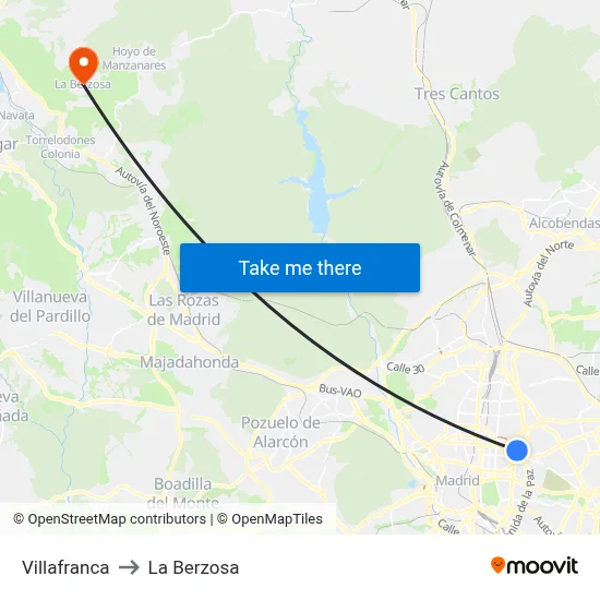 Villafranca to La Berzosa map