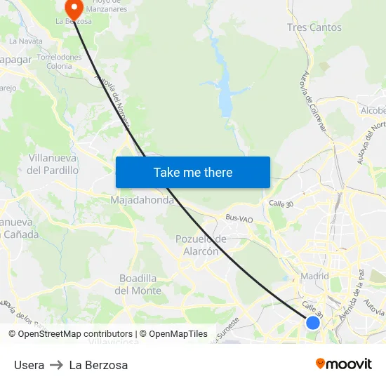 Usera to La Berzosa map