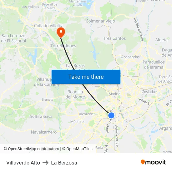 Villaverde Alto to La Berzosa map