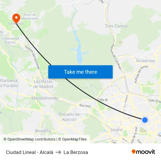 Ciudad Lineal - Alcalá to La Berzosa map