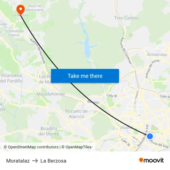 Moratalaz to La Berzosa map