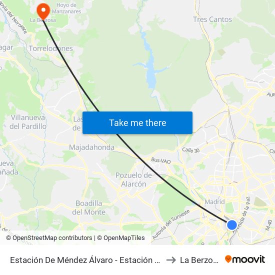 Estación De Méndez Álvaro - Estación Sur to La Berzosa map