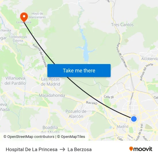 Hospital De La Princesa to La Berzosa map