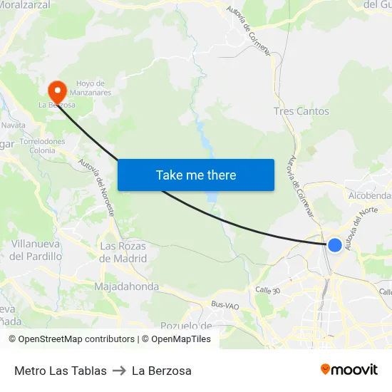 Metro Las Tablas to La Berzosa map