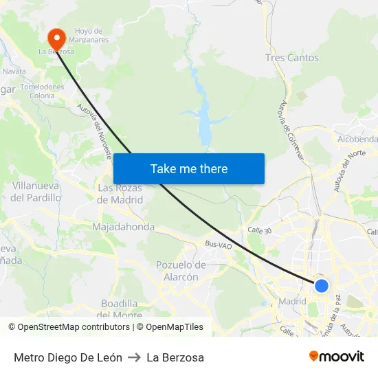 Metro Diego De León to La Berzosa map