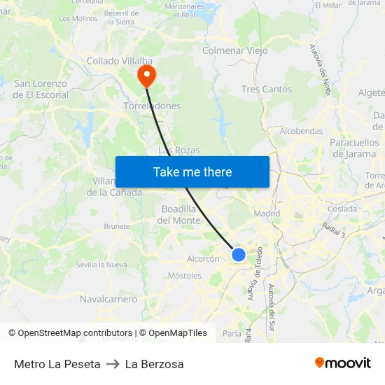 Metro La Peseta to La Berzosa map