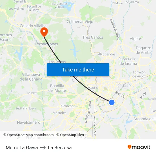 Metro La Gavia to La Berzosa map