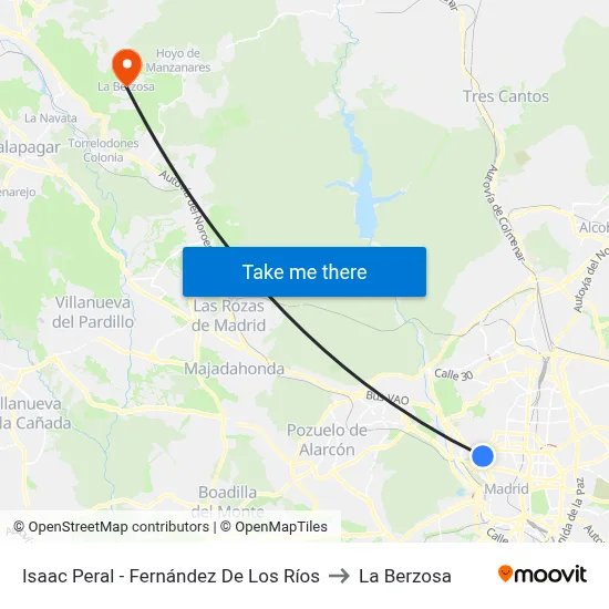 Isaac Peral - Fernández De Los Ríos to La Berzosa map