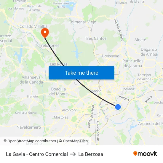 La Gavia - Centro Comercial to La Berzosa map