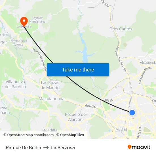Parque De Berlín to La Berzosa map