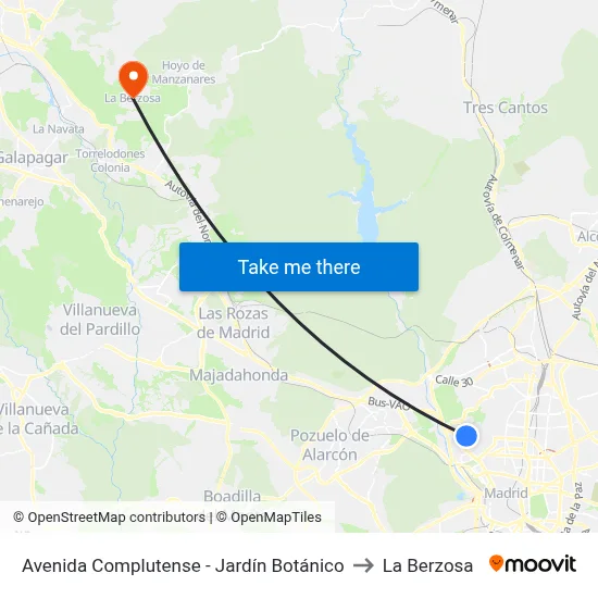 Avenida Complutense - Jardín Botánico to La Berzosa map