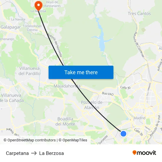 Carpetana to La Berzosa map