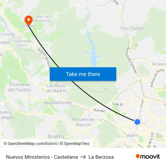 Nuevos Ministerios - Castellana to La Berzosa map