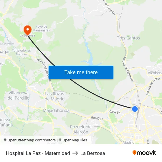 Hospital La Paz - Maternidad to La Berzosa map