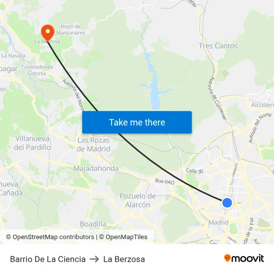 Barrio De La Ciencia to La Berzosa map