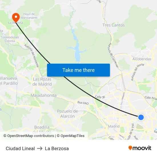 Ciudad Lineal to La Berzosa map
