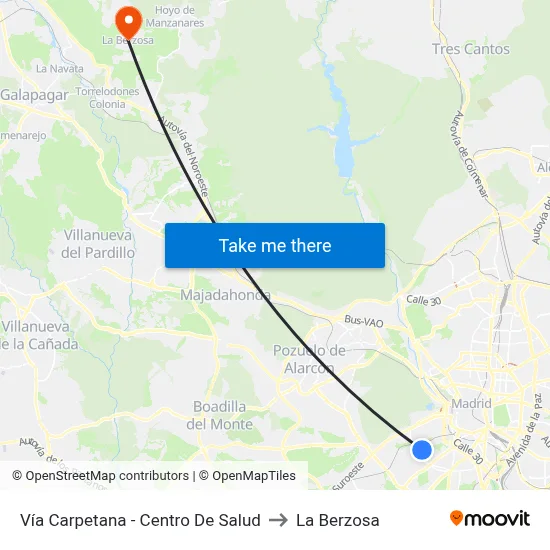 Vía Carpetana - Centro De Salud to La Berzosa map