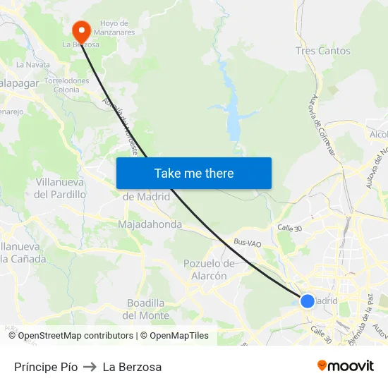 Príncipe Pío to La Berzosa map
