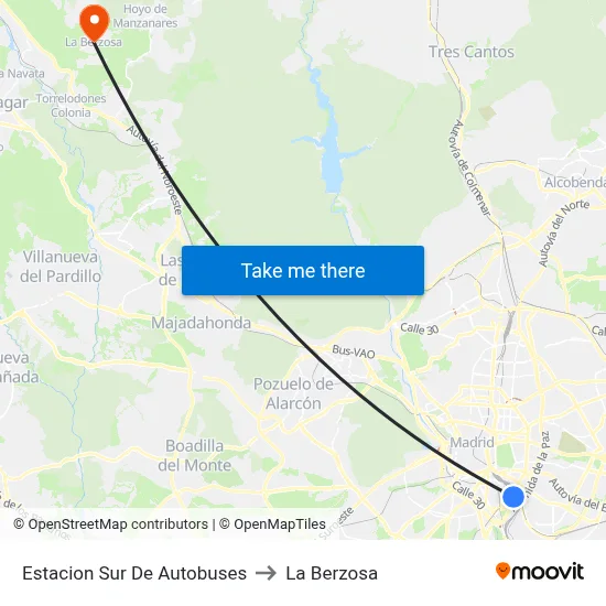 Estacion Sur De Autobuses to La Berzosa map
