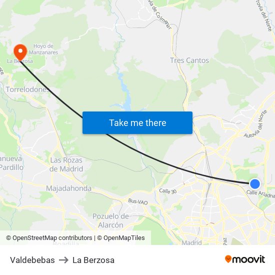 Valdebebas to La Berzosa map