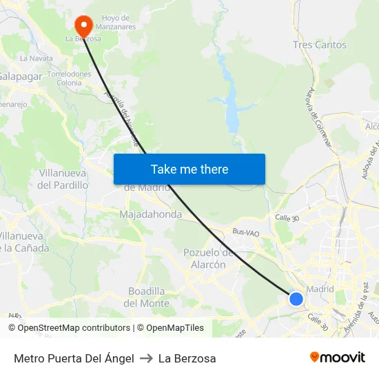 Metro Puerta Del Ángel to La Berzosa map
