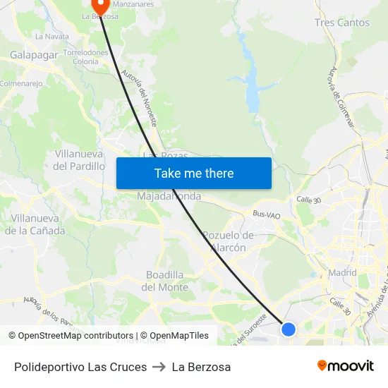 Polideportivo Las Cruces to La Berzosa map