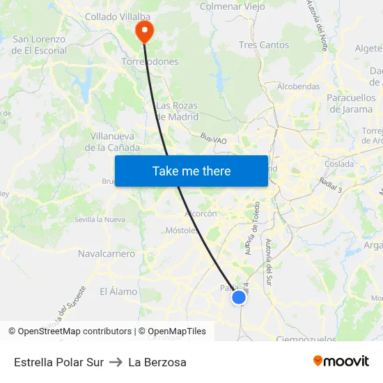 Estrella Polar Sur to La Berzosa map