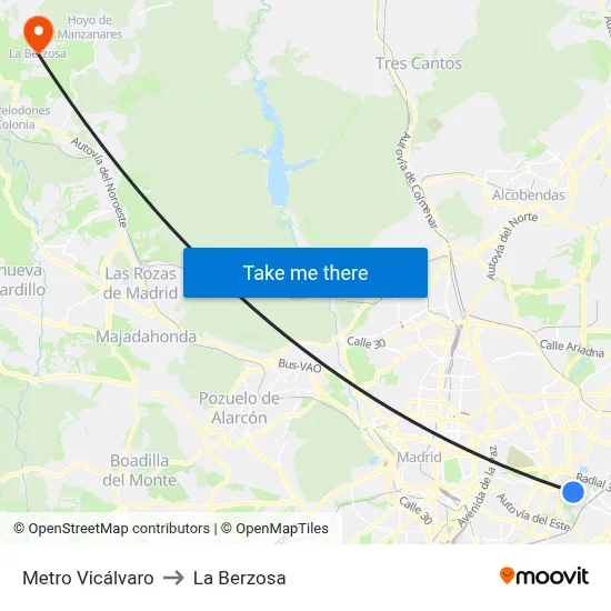 Metro Vicálvaro to La Berzosa map