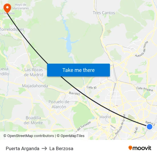 Puerta Arganda to La Berzosa map