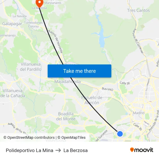 Polideportivo La Mina to La Berzosa map