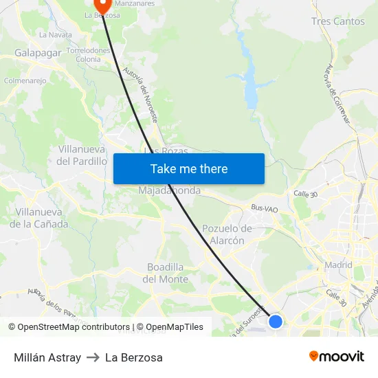 Millán Astray to La Berzosa map