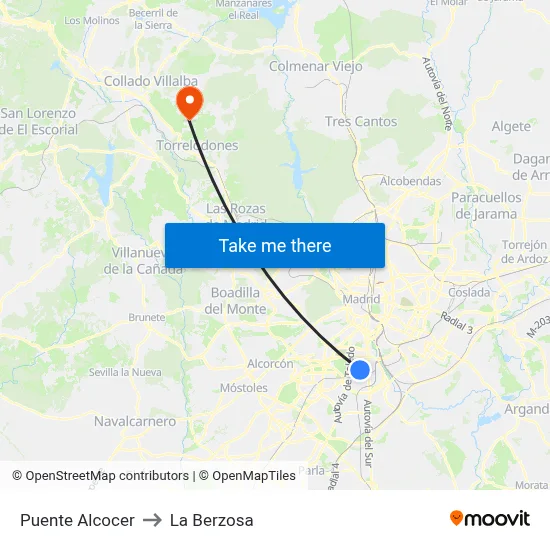 Puente Alcocer to La Berzosa map
