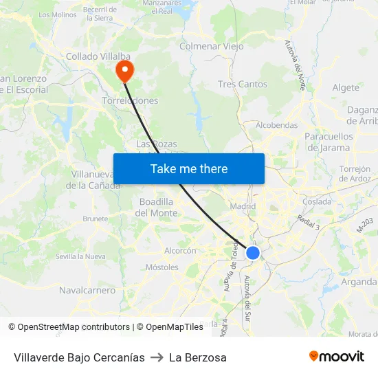 Villaverde Bajo Cercanías to La Berzosa map