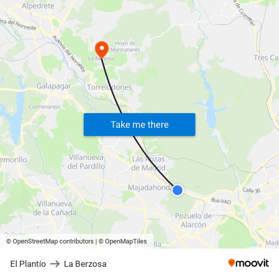 El Plantío to La Berzosa map