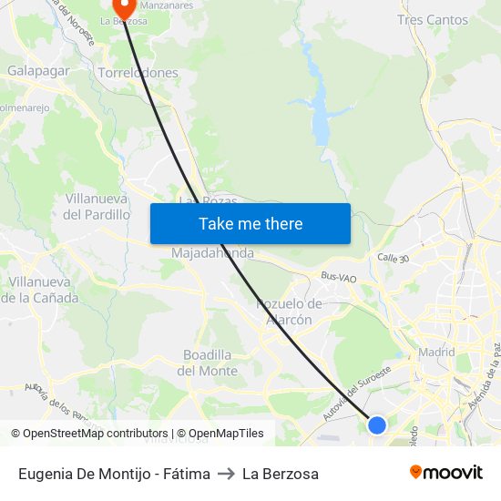 Eugenia De Montijo - Fátima to La Berzosa map