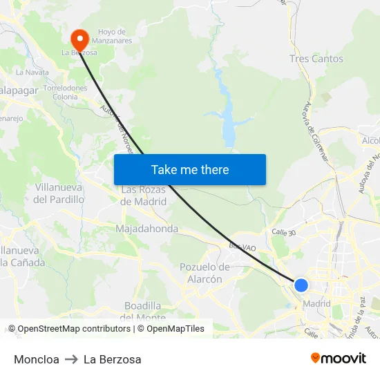 Moncloa to La Berzosa map