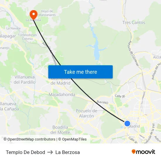 Templo De Debod to La Berzosa map