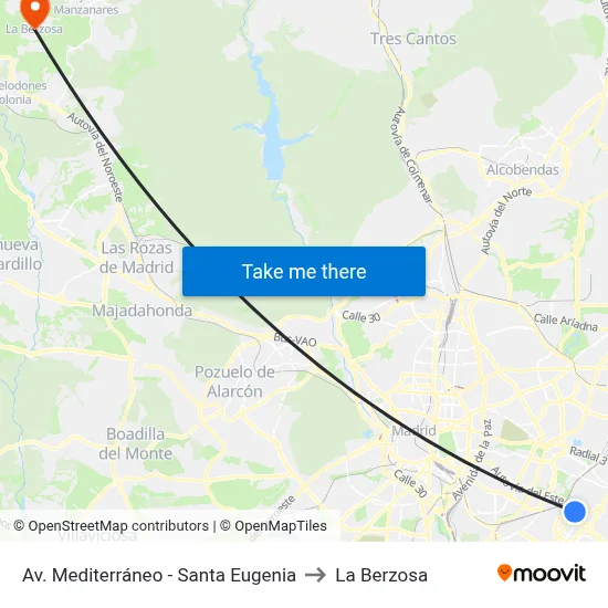 Av. Mediterráneo - Santa Eugenia to La Berzosa map