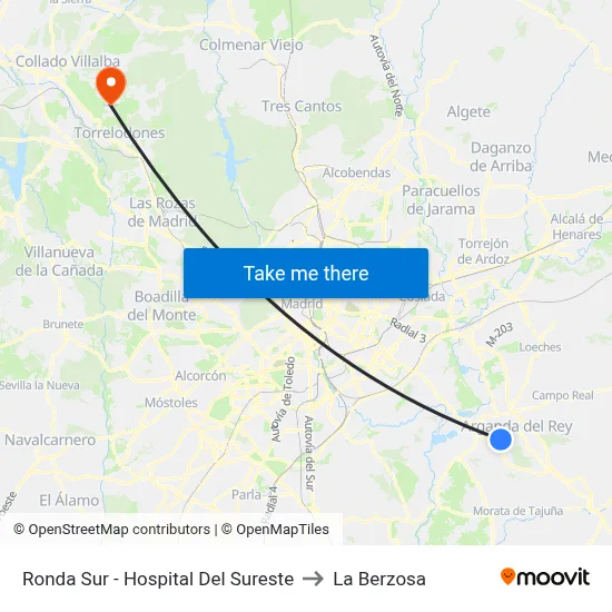 Ronda Sur - Hospital Del Sureste to La Berzosa map