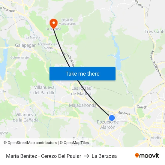 María Benítez - Cerezo Del Paular to La Berzosa map