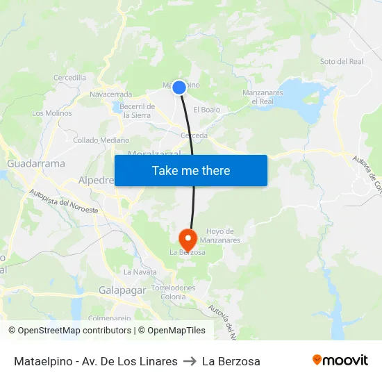 Mataelpino - Av. De Los Linares to La Berzosa map