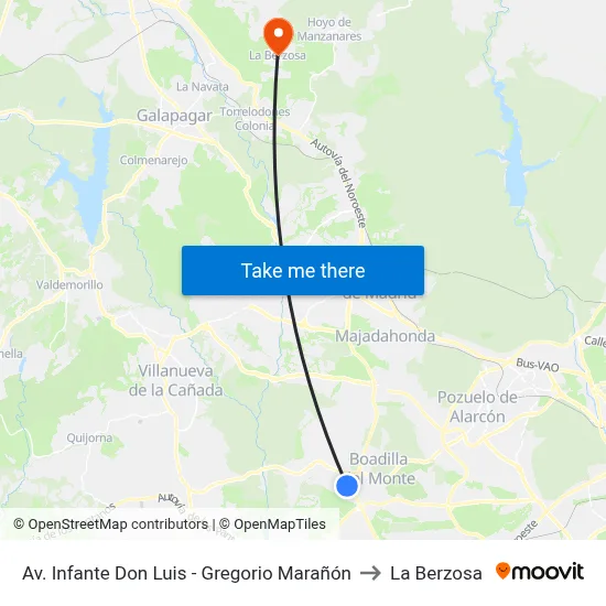 Av. Infante Don Luis - Gregorio Marañón to La Berzosa map