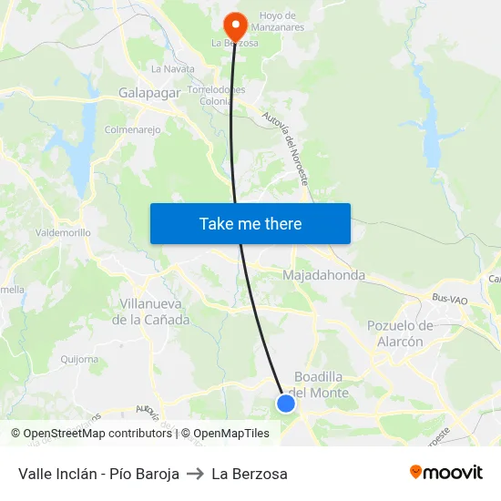 Valle Inclán - Pío Baroja to La Berzosa map