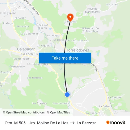 Ctra. M-505 - Urb. Molino De La Hoz to La Berzosa map
